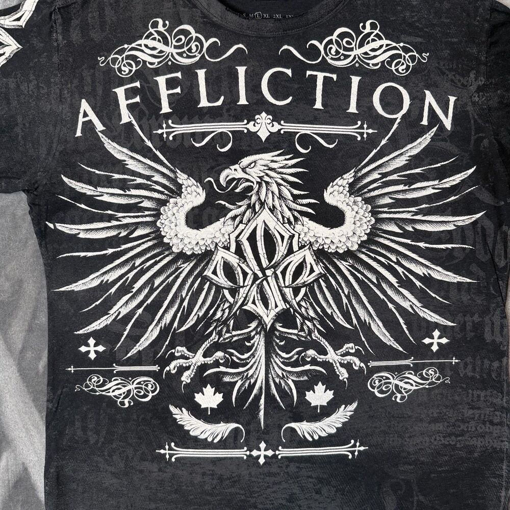 Vintage Y2K Affliction Georges St-Pierre Eagle Tribal Wings Black Size Large - Picture 2 of 7